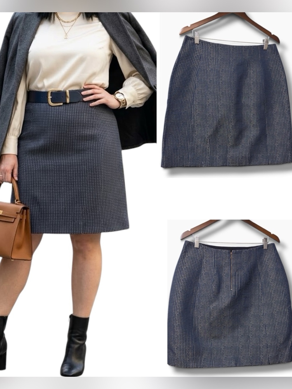 Lida Baday | NWOT Canada Navy Blue Textured Silk-Lined A-Line Skirt (size 12)